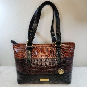 Brahmin Tri Colored Melbourne Shoulder Bag in Crocodile Leather Zipper Closure